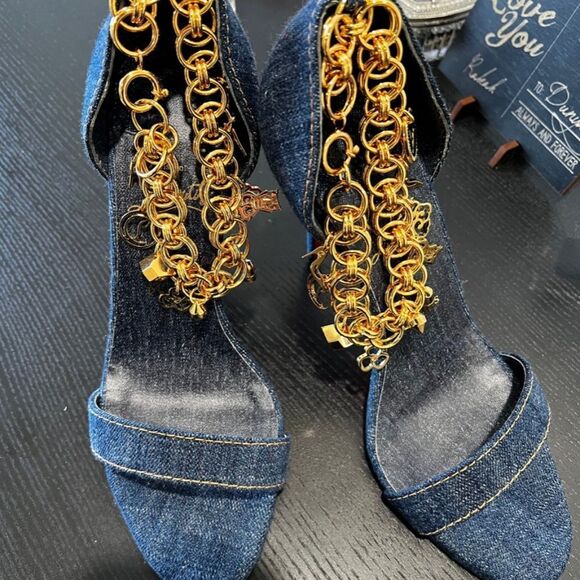 Christian Louboutin Shoes - Christian Louboutin Gourmi Chain Embellished Denim Sandals